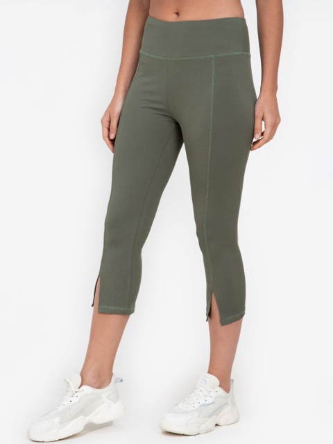 

ZALORA ACTIVE Women Olive Solid Crop Leggings