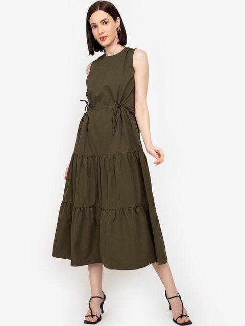 

ZALORA WORK Olive Green A-Line Tiered Midi Dress