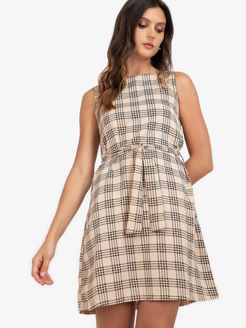 

ZALORA WORK Beige & Black A-Line Dress