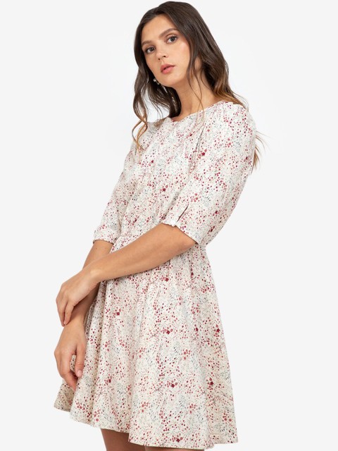 

ZALORA WORK Off White & Red Floral Elasticated Waist Dress