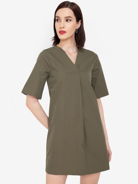 

ZALORA WORK Olive Green Front Pleat Tunic Dress