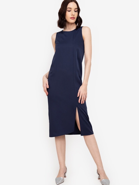 

ZALORA WORK Women Navy Blue A-Line Dress with Slide Slit