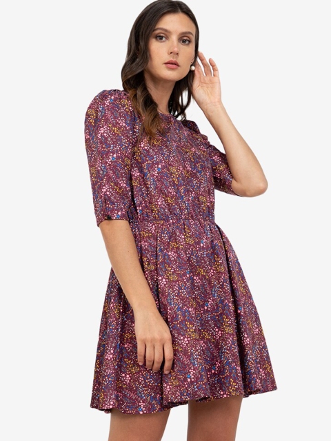 

ZALORA WORK Purple Floral A-Line Dress
