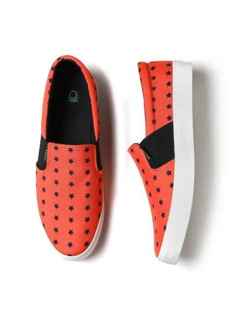 

United Colors of Benetton Men Coral Orange Printed Slip-Ons