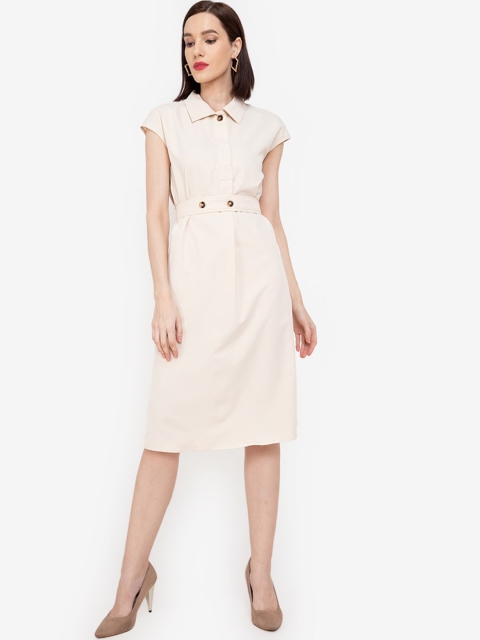 

ZALORA WORK Beige Belted Shirt Dress