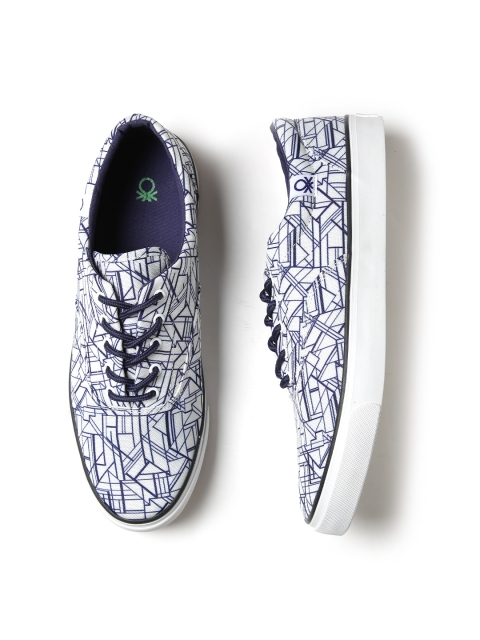 

United Colors of Benetton Men Off-White Printed Sneakers