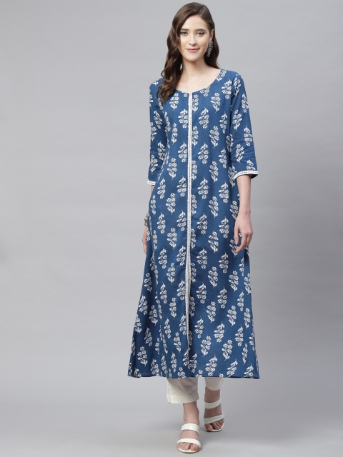 

mokshi Women Blue Floral Kurta