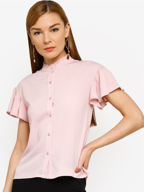 

ORIGIN BY ZALORA Pink 100% Recycled Polyester Relaxed Ruffle Sleeve Top