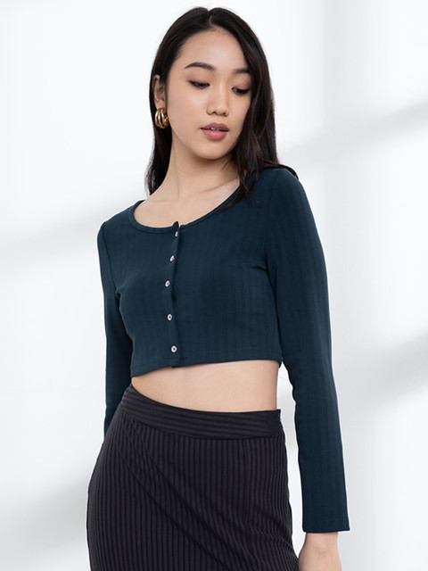 

ORIGIN BY ZALORA Black Crop Top, Blue