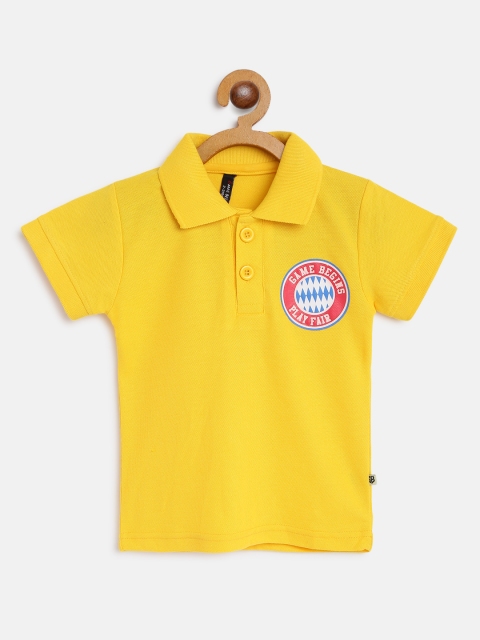 

GAME BEGINS Boys Yellow Solid Pure Cotton Polo Collar T-shirt