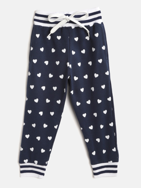 

GAME BEGINS Girls Navy & White Cotton Heart Print Joggers, Navy blue