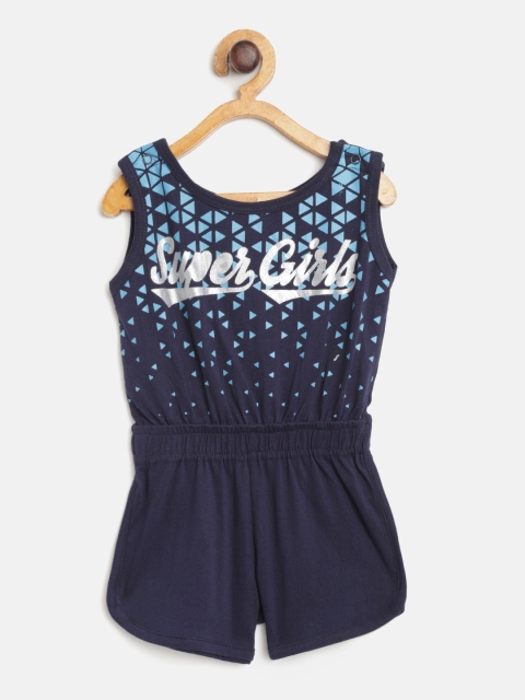 

GAME BEGINS Girls Navy Blue Geometric Printed Cotton Jumpsuit