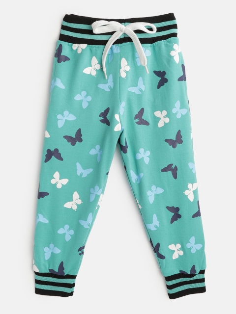 

GAME BEGINS Girls Sea Green & Blue Cotton Butterfly Print Joggers