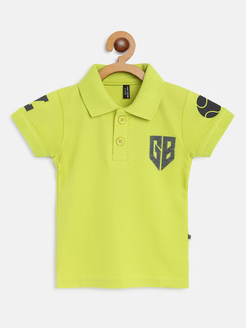 

GAME BEGINS Boys Lime Green Brand Logo Print Pure Cotton Polo Collar T-shirt