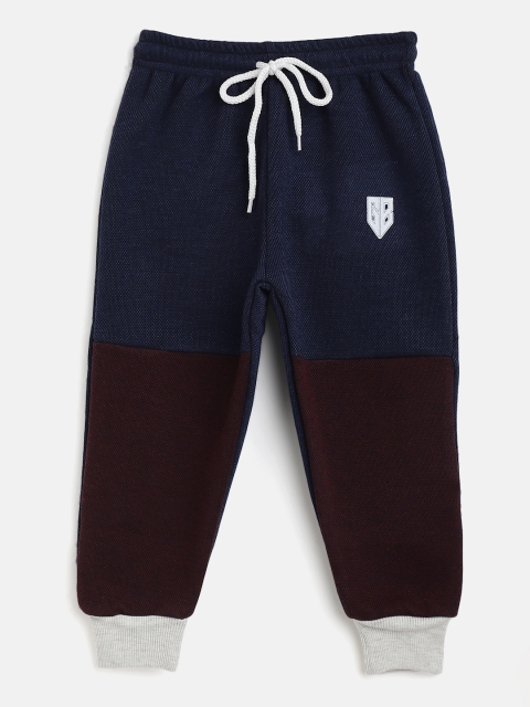 

GAME BEGINS Boys Navy & Burgundy Cotton Colourblocked Joggers, Navy blue