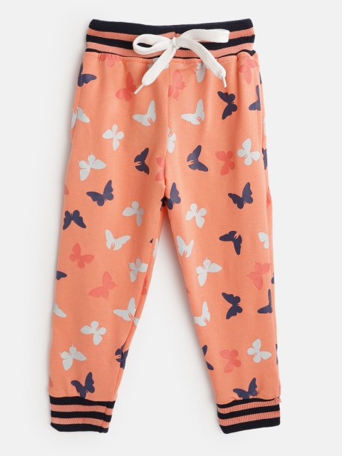 

GAME BEGINS Girls Orange & Navy Cotton Butterfly Print Joggers