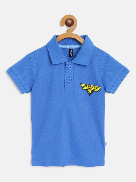

GAME BEGINS Boys Blue Solid Pure Cotton Polo Collar T-shirt