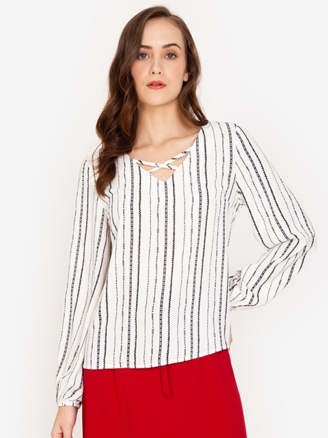 

ZALORA WORK White Striped Cross Front Top