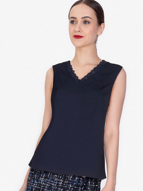 

ZALORA WORK Navy Blue V Neck Lace Detail Sleeveless Top