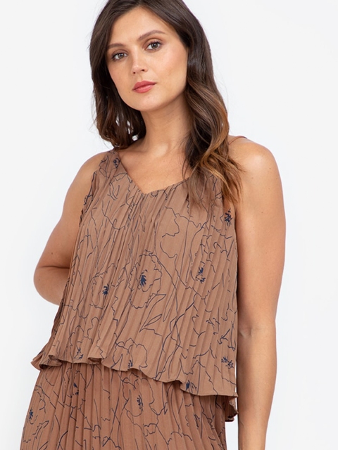 

ZALORA WORK Brown & Navy Blue Floral Print Pleated Cami Top