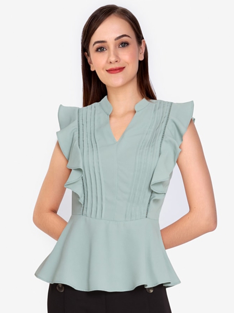 

ZALORA WORK Green Ruffles Top