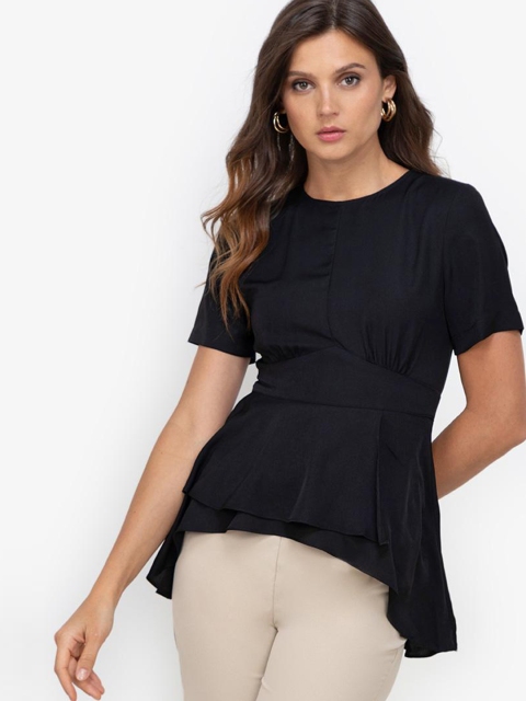 

ZALORA WORK Women White Solid Layered Peplum Top