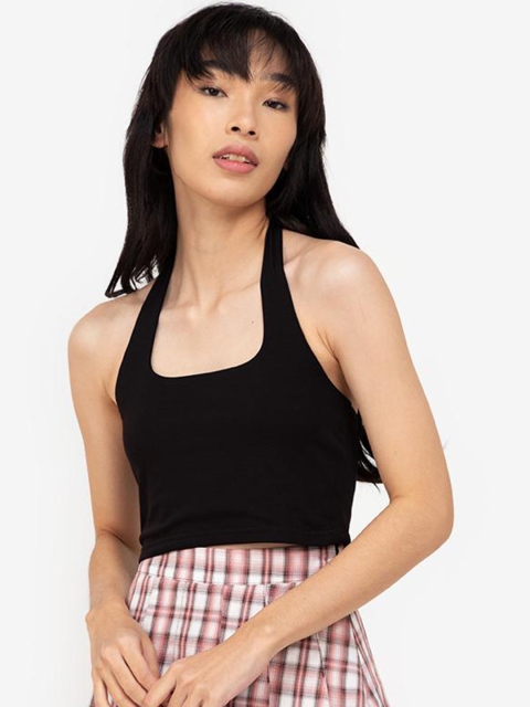 

ZALORA BASICS Black Halter Neck Styled Back Crop Top