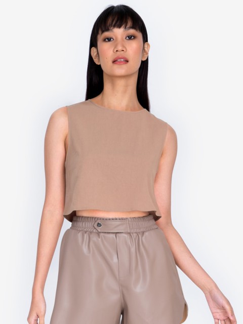 

ZALORA BASICS Beige Pure Cotton Button Back Crop Top