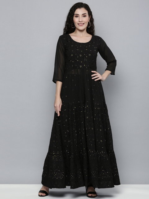 

Kvsfab Women Black Embroidered Sequinned Kurta with Trousers