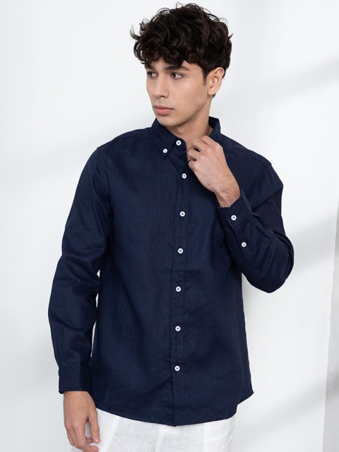 

ORIGIN BY ZALORA Men Navy Blue Striped Casual Shirt