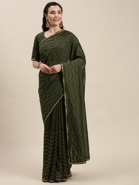 

Amrutam Fab Green & Gold-Toned Beads and Stones Embroiderd Art Silk Saree