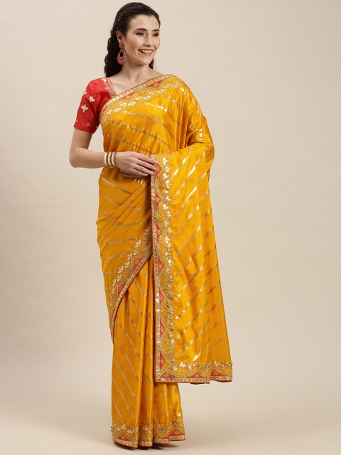 

Amrutam Fab Yellow & Red Gotta Patti Silk Cotton Leheriya Saree