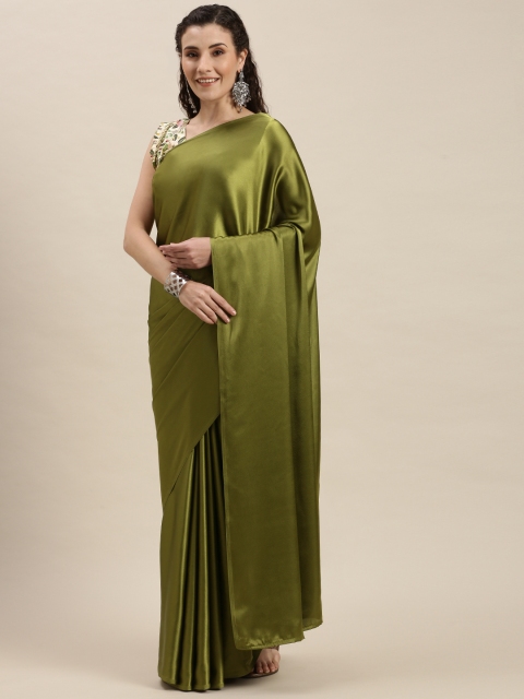 

Amrutam Fab Olive Green Solid Pure Silk Saree