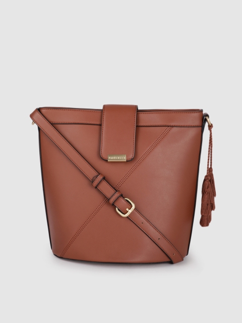 

Van Heusen Tan Brown Solid Structured Tasselled Sling Bag