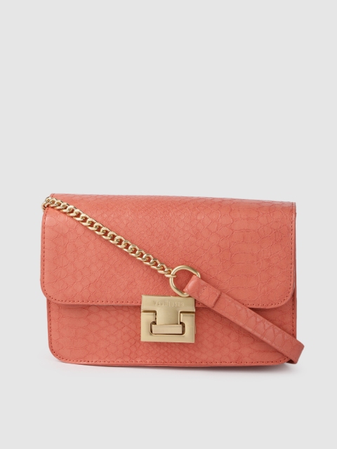 

Van Heusen Coral Pink Animal Textured PU Regular Structured Sling Bag
