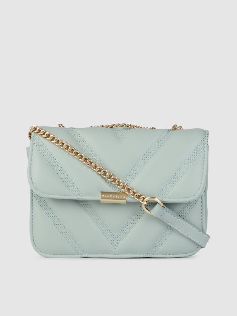 

Van Heusen Mint Green Geometric Self Design PU Structured Sling Bag with Quilted Detail