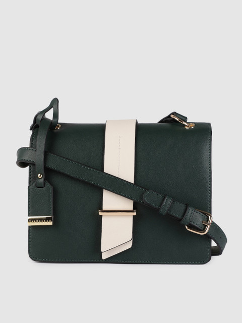 

Van Heusen Green & Off-White Solis PU Regular Structured Sling Bag with Buckle Detail