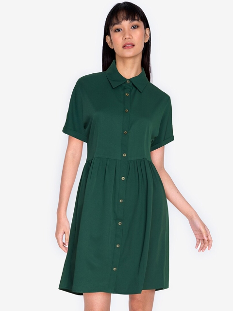 

ZALORA BASICS Women Green Solid Shirt Mini Dress