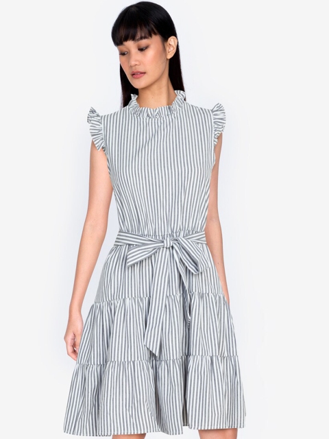 

ZALORA BASICS White & Grey Striped Dress