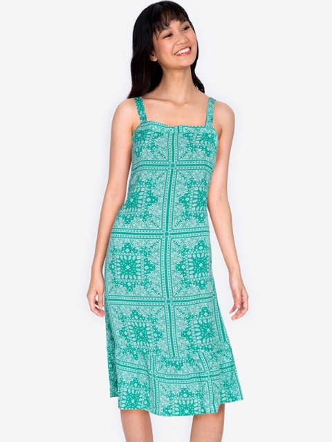 

ZALORA BASICS Turquoise Blue & White Ethnic Motifs Drop-Waist Dress