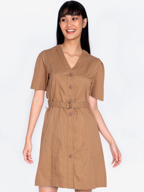 

ZALORA BASICS Women Camel Brown Shirt Dress
