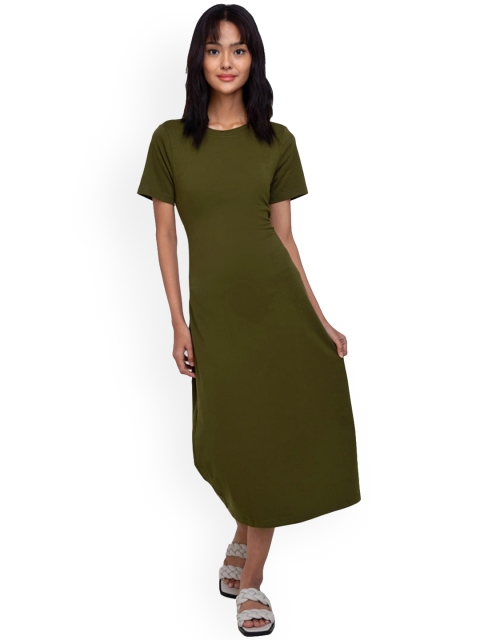 

ZALORA BASICS Dark Green Solid Back Cut Out Sheath Dress