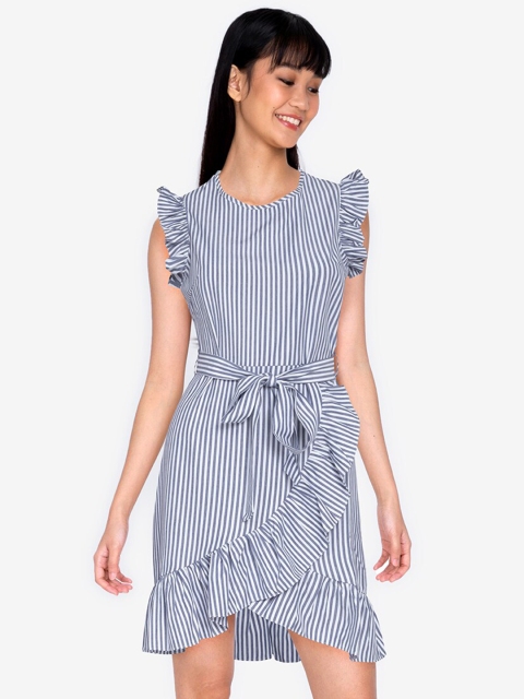 

ZALORA BASICS Blue & Off White Striped Dress