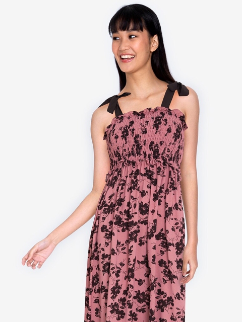 

ZALORA BASICS Pink & Black Floral Printed Maxi Dress