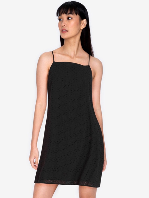 

ZALORA BASICS Black Self Design Cotton Sheath Dress