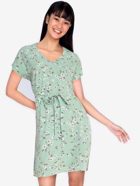 

ZALORA BASICS Blue Floral Printed V-neck Sheath Dress