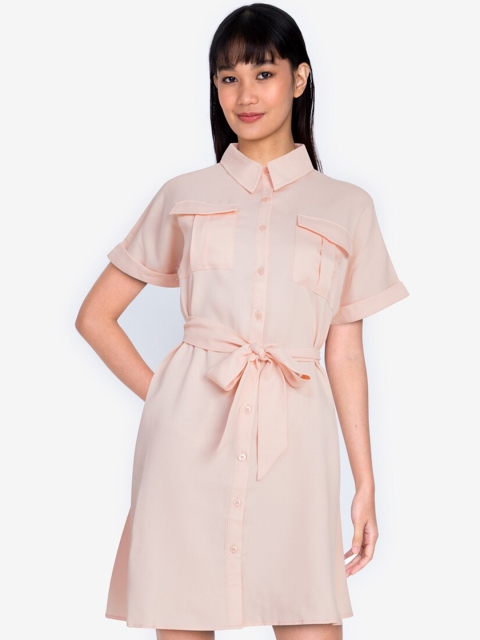 

ZALORA BASICS Beige A-Line Shirt Dress With Tie