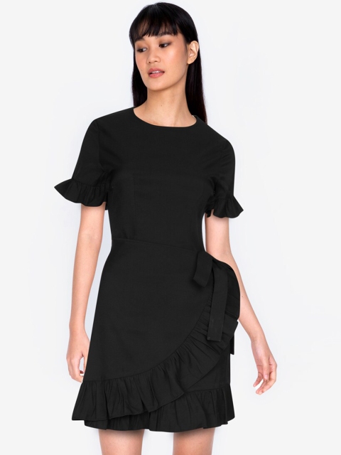 

ZALORA BASICS Black Solid Bell Sleeve Mini Dress
