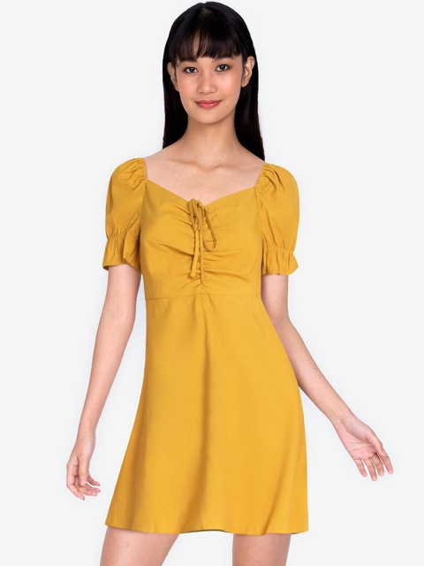 

ZALORA BASICS Yellow Sweetheart Neckline Fit & Flared Mini Dress
