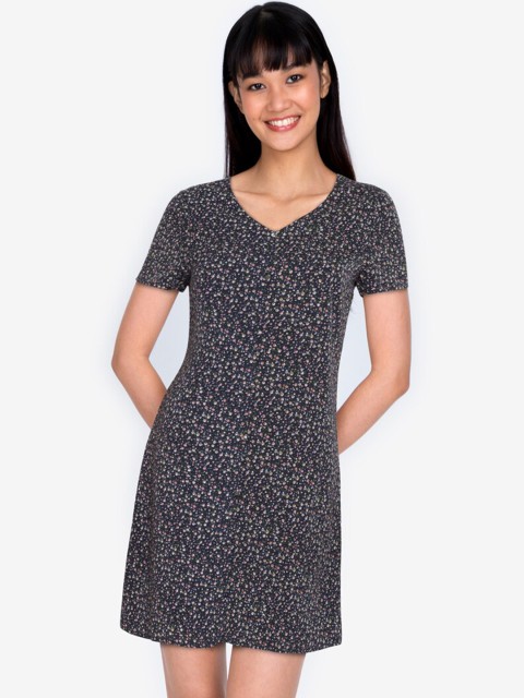 

ZALORA BASICS Black Floral A-Line Dress